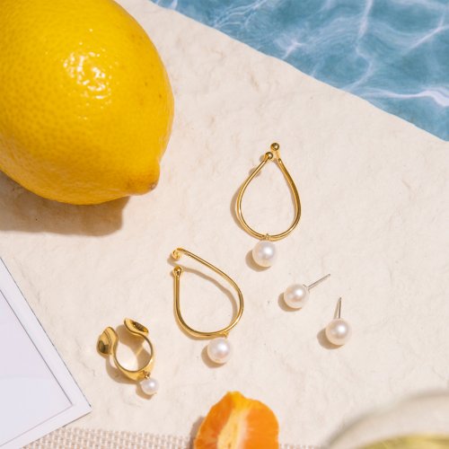 Olivia Yao Jewellery 【品牌設計款最佳禮物】夏日度假 天然珍珠 垂墜耳窩夾/耳夾/耳扣