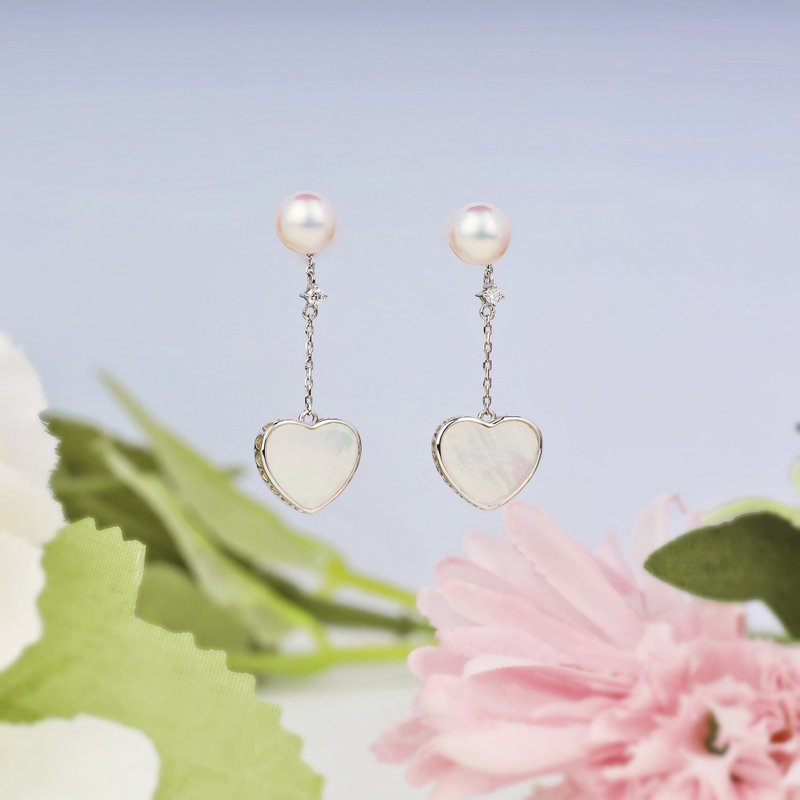 Heart Shaped Mother of Pearl | Akoya | 18K Gold | Diamond Transformable Earrings - Earrings & Clip-ons - Pearl 