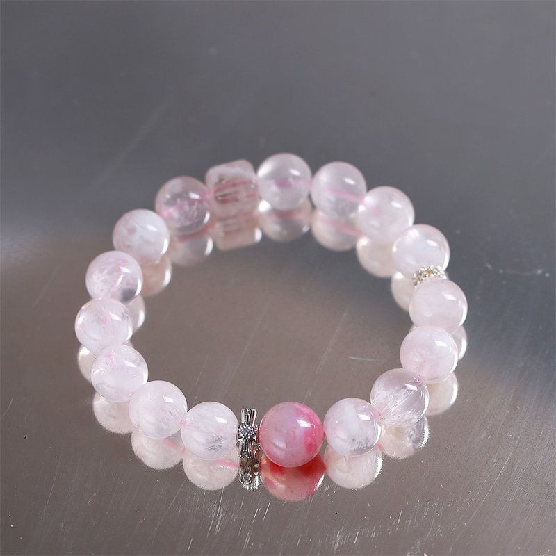 Pure natural snowflake ghost with jade Stone original crystal bracelet - สร้อยข้อมือ - คริสตัล สึชมพู