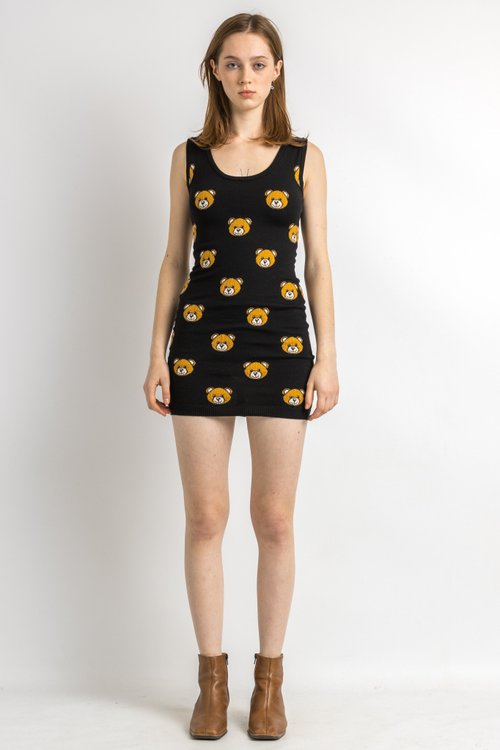 【MOSCHINO】テディベア ニット ミニドレス 希少なモスキーノ ブラック テディベア ニットドレス XS 5941