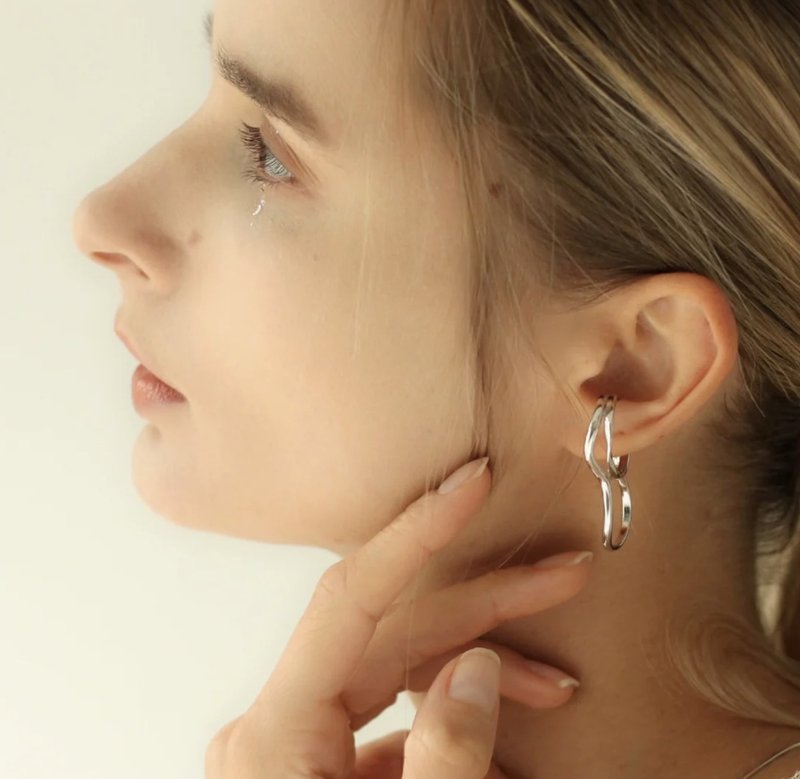 Waterfall dual-purpose double finger ring/ear cuff - แหวนทั่วไป - เงินแท้ สีเงิน