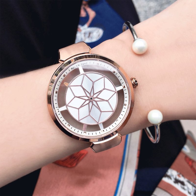 RELAX TIME年度錶款 綻放系列(RT-63-1)玫X白 - 女錶 - 不鏽鋼 白色