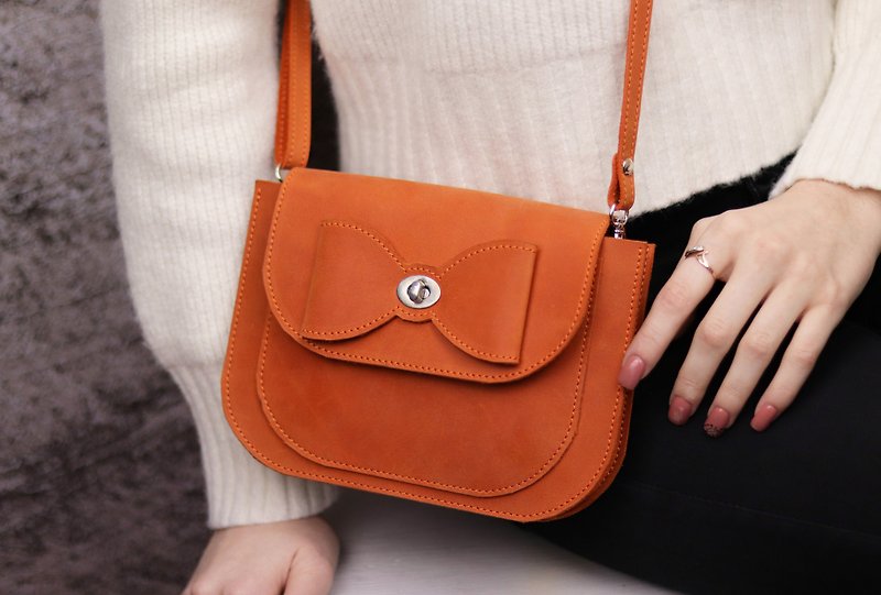 Leather Crossbody Bag Women / Shoulder Small Messenger Bag/ Leather iPhone Bag - 手拿包 - 真皮 橘色