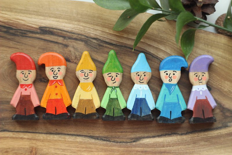 Wooden Seven Rainbow Gnomes. Wooden dolls. Wooden fairytale toys. - Kids' Toys - Wood Multicolor