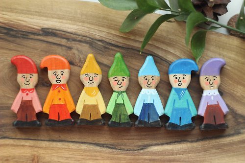 Oshkin _Wooden_Craft Wooden Seven Rainbow Gnomes. Wooden dolls. Wooden fairytale toys.