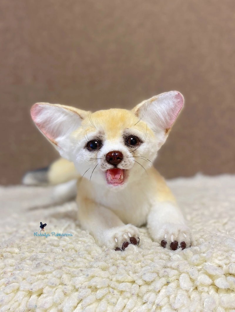 fennec fox realistic toy stuffed animal - Stuffed Dolls & Figurines - Polyester Gold