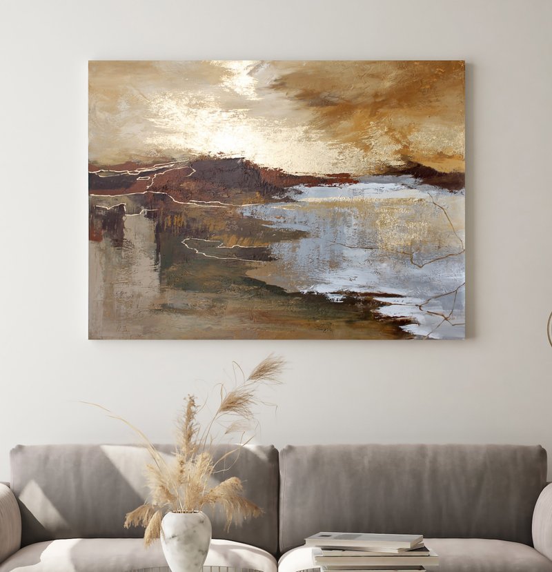 Brown gold artwork | Brown and gold living room decor  | Calabria 2 - 壁貼/牆壁裝飾 - 棉．麻 咖啡色