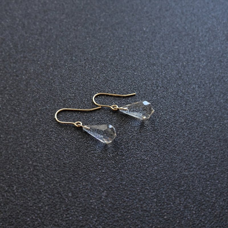 Faceted Long Water Drop Clear Quartz Crystal 14K GF Dangle Earrings (15x8) - Earrings & Clip-ons - Crystal Gold