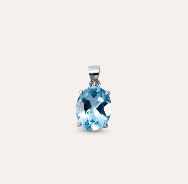 AND Stone Blue Oval 8*10mm Pendant Classic Series Oval P Natural Gemstone - สร้อยคอ - เงิน สีน้ำเงิน