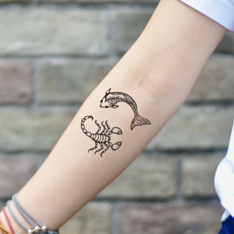 Scorpio And Pisces Temporary Tattoo Sticker (Set of 2) - OhMyTat - สติ๊กเกอร์แทททู - กระดาษ สีดำ
