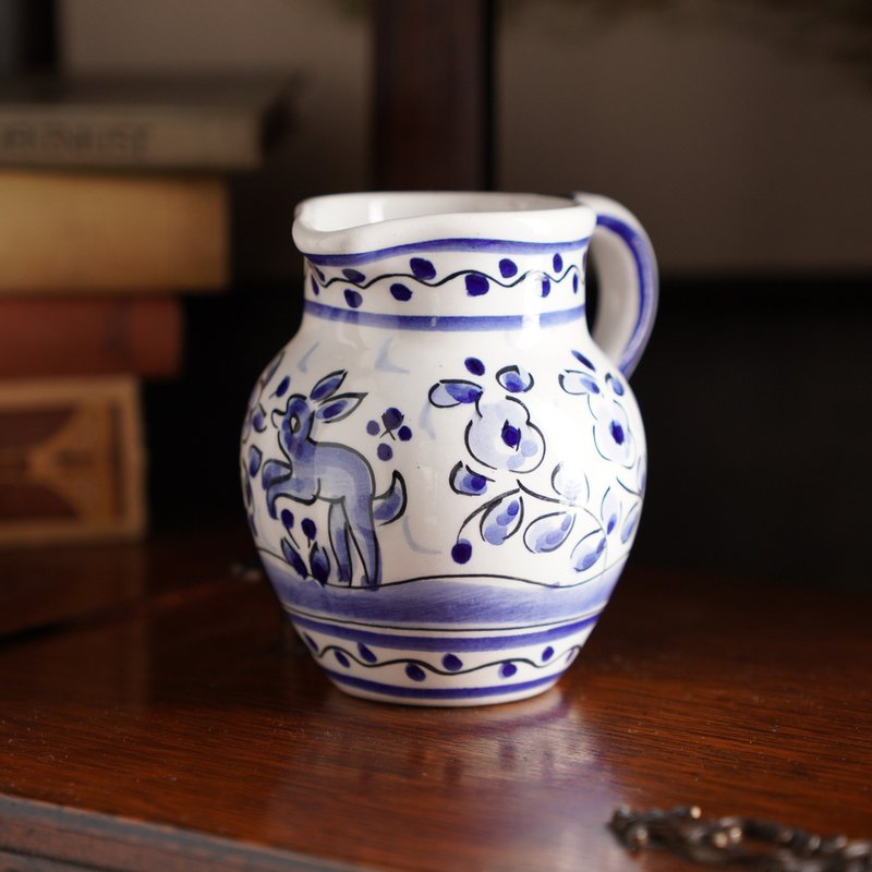 Small Portuguese handpainted majolica pitcher - Pitchers - Pottery Blue