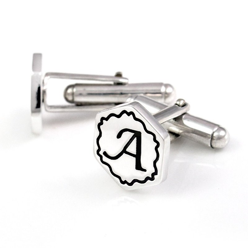 Hexagonal name cufflinks with engraved 925 sterling silver cufflinks - Cuff Links - Sterling Silver Silver