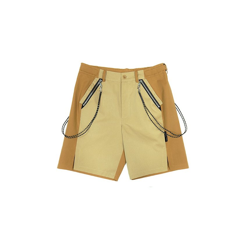 Reflective rope steam shorts-khaki - กางเกงขาสั้น - ผ้าฝ้าย/ผ้าลินิน สีเหลือง