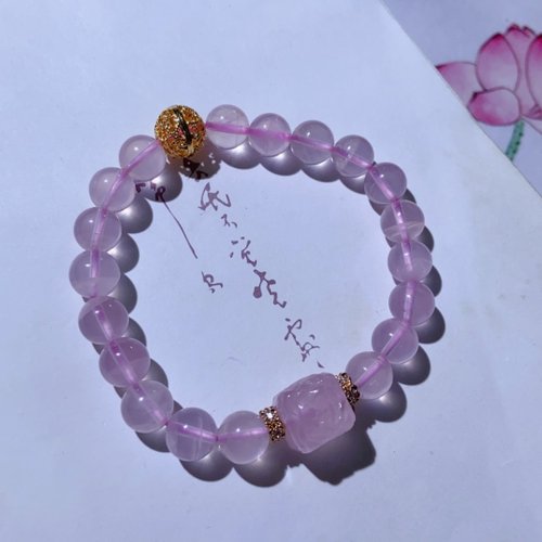 Angel's tears 天使之淚 Jewelry Design 8mm天然原礦粉水晶 粉晶鳳穿牡丹方糖設計單圈手串手持s