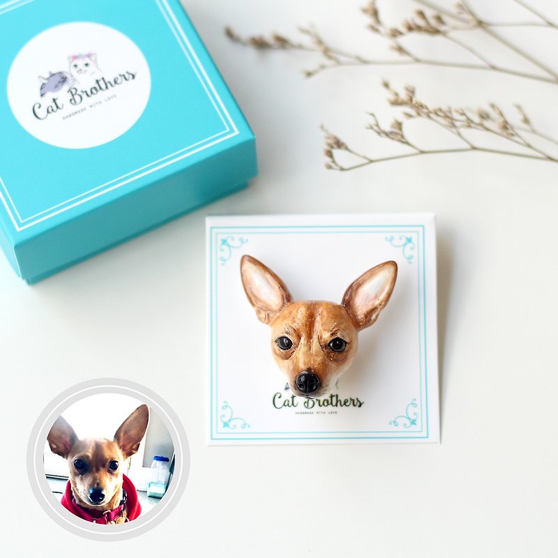 Custom dog portraits brooch, Custom dog brooch, personalized dog - Badges & Pins - Clay Multicolor