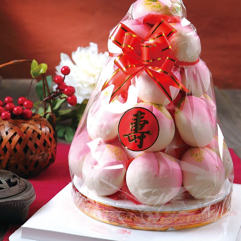 【和平壽桃】桌上型壽桃塔 - 壽、瘦、獸 3字任選 - 蛋糕/甜點 - 其他材質 粉紅色