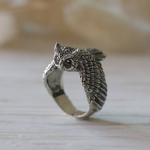 jacksclub owl Bird Ring sterling silver Celtic tattoos women minimal Jewelry Angel Wings