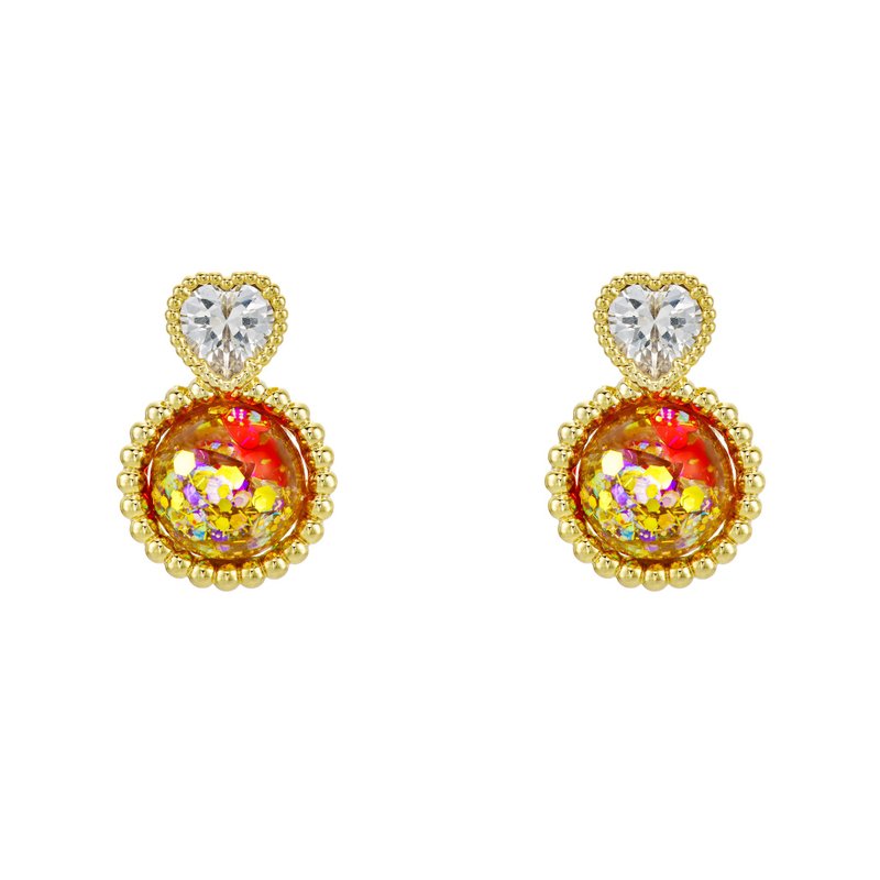Heart Cubic Snowball Earrings - 耳環/耳夾/耳骨夾 - 玻璃 