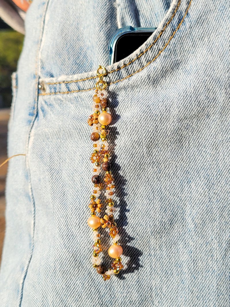 Handmade Crystal Phone Chain - เชือก/สายคล้อง - คริสตัล สีนำ้ตาล