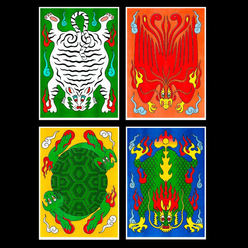 四聖獸組合 A3 Poster - 卡片/明信片 - 紙 紅色