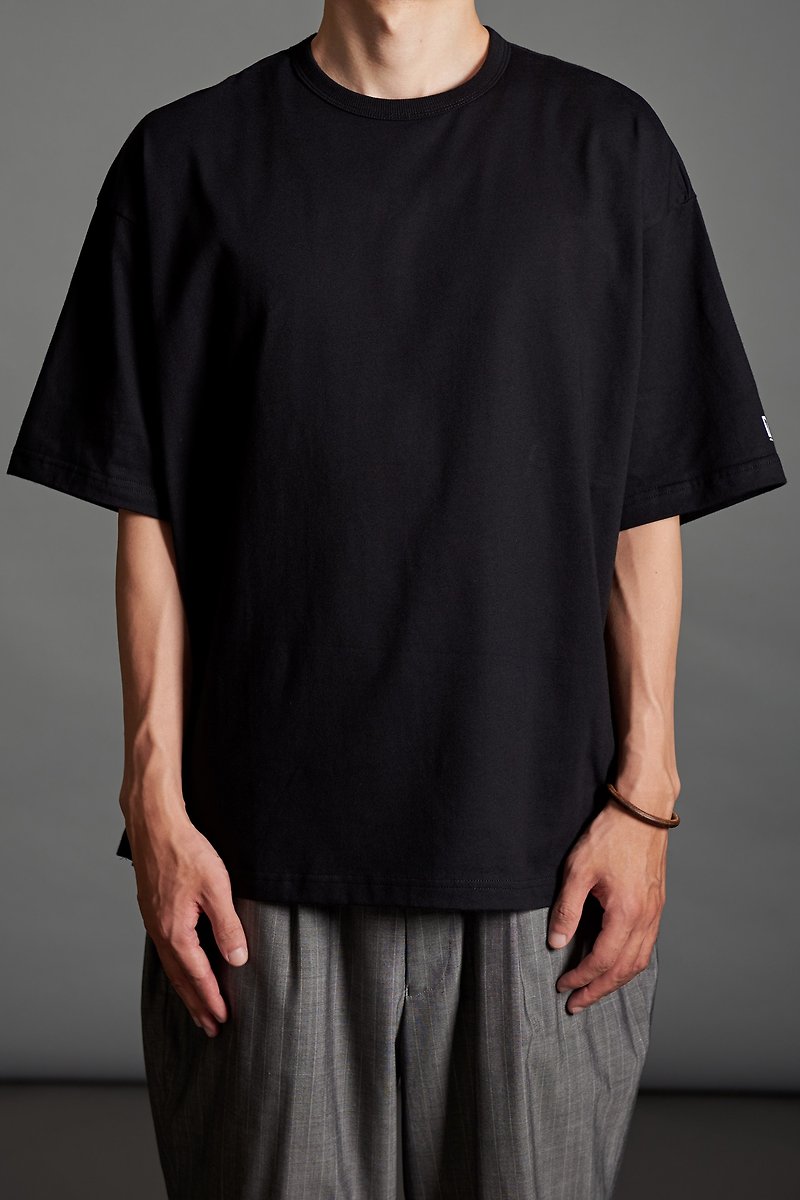 Wide Slit Black Short TEE - Men's T-Shirts & Tops - Cotton & Hemp Black