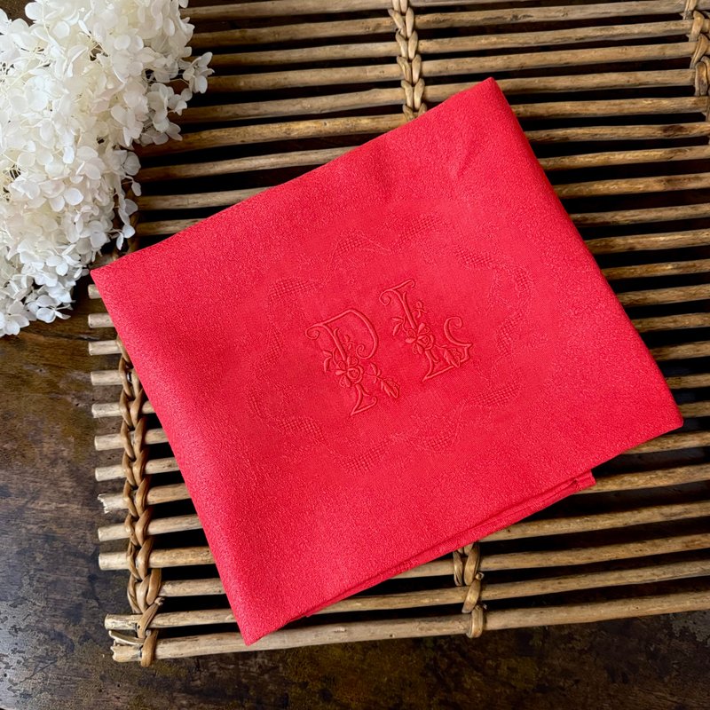 50653-Elegant French Monogrammed Damask Linen Cloth - ผ้ารองโต๊ะ/ของตกแต่ง - ผ้าฝ้าย/ผ้าลินิน 