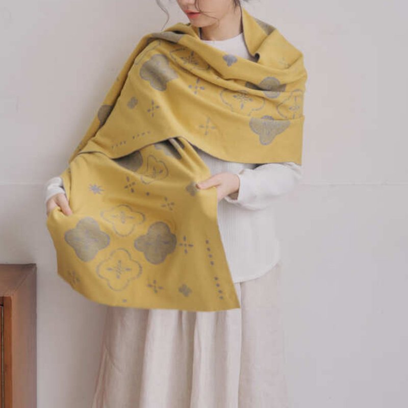 Jacquard Scarf/Glass Begonia No. 16/Sunshine Yellow - Knit Scarves & Wraps - Polyester Yellow