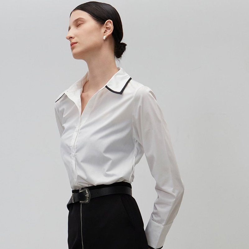 金屬環腰封滾邊襯衫│Who Cares 台灣服飾品牌 - 女襯衫 - 棉．麻 白色