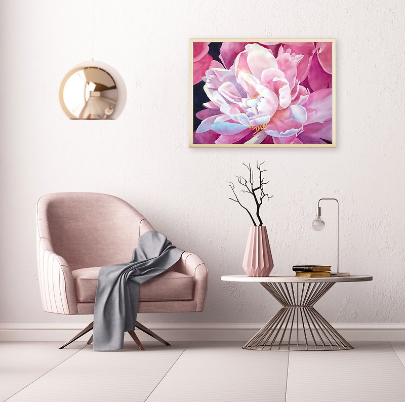 Peony Watercolor Painting Flower Original Art Floral Wall Art Pink Art - Posters - Paper Pink
