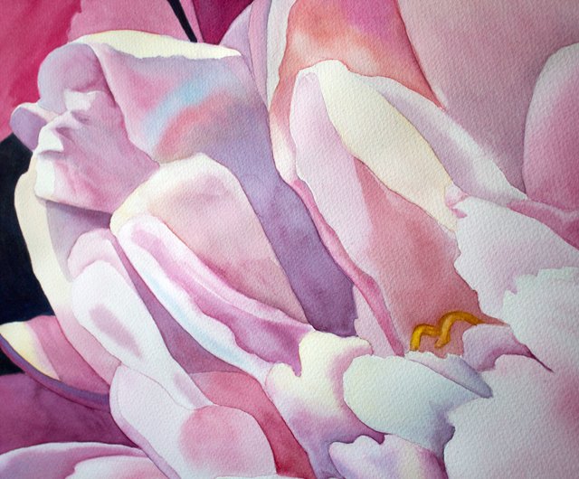 牡丹水彩画花オリジナルアート花の壁アートピンクアート - ショップ