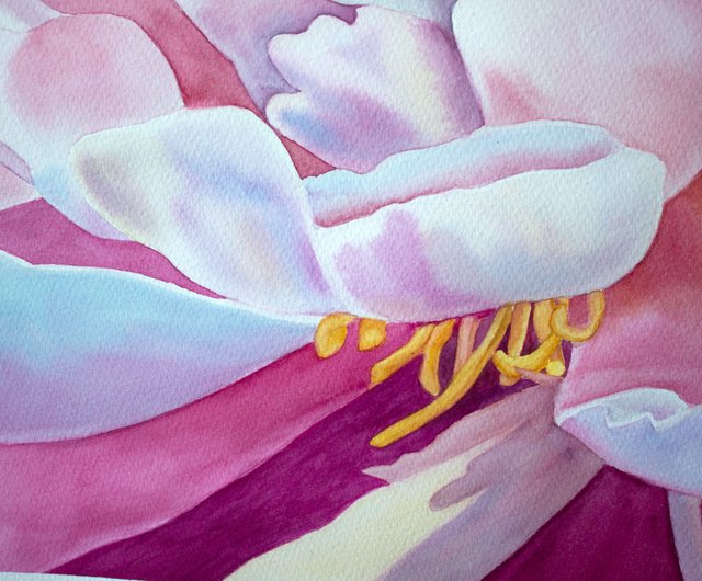 牡丹水彩画花オリジナルアート花の壁アートピンクアート - ショップ