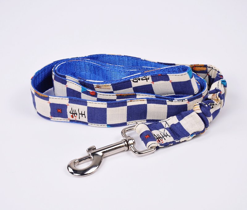 Dog leash, rope, elastic, rope, checkerboard, road pattern - Collars & Leashes - Cotton & Hemp Blue