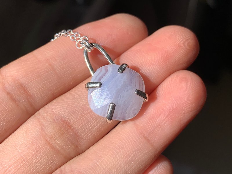 // Blue Agate Sterling Silver Necklace// - The only one in stock - Necklaces - Sterling Silver Blue