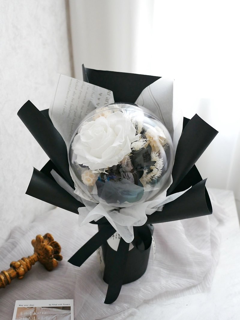 Bobo Ball Immortal Rose Bouquet [Classic White and Black] Chinese Valentine's Day/Eternal Flowers/Graduation - Dried Flowers & Bouquets - Plants & Flowers Black