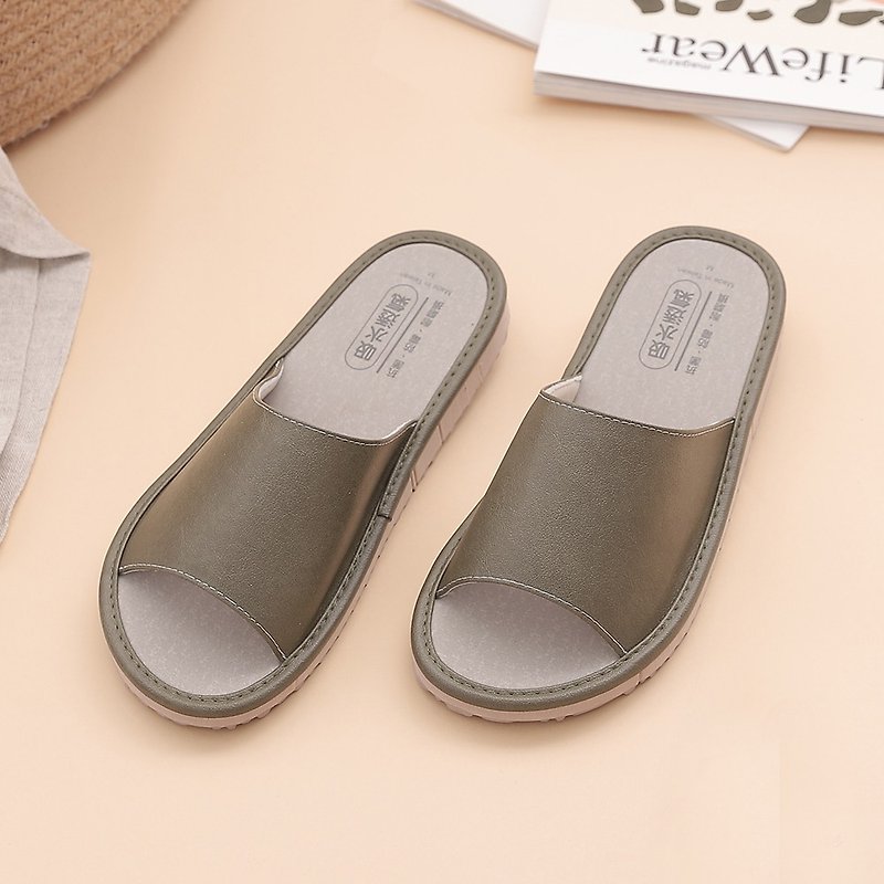 [Veronica] Instant Breathable Wenqing Style Water-absorbing Leather Indoor Slippers - Green - Indoor Slippers - Plastic Green