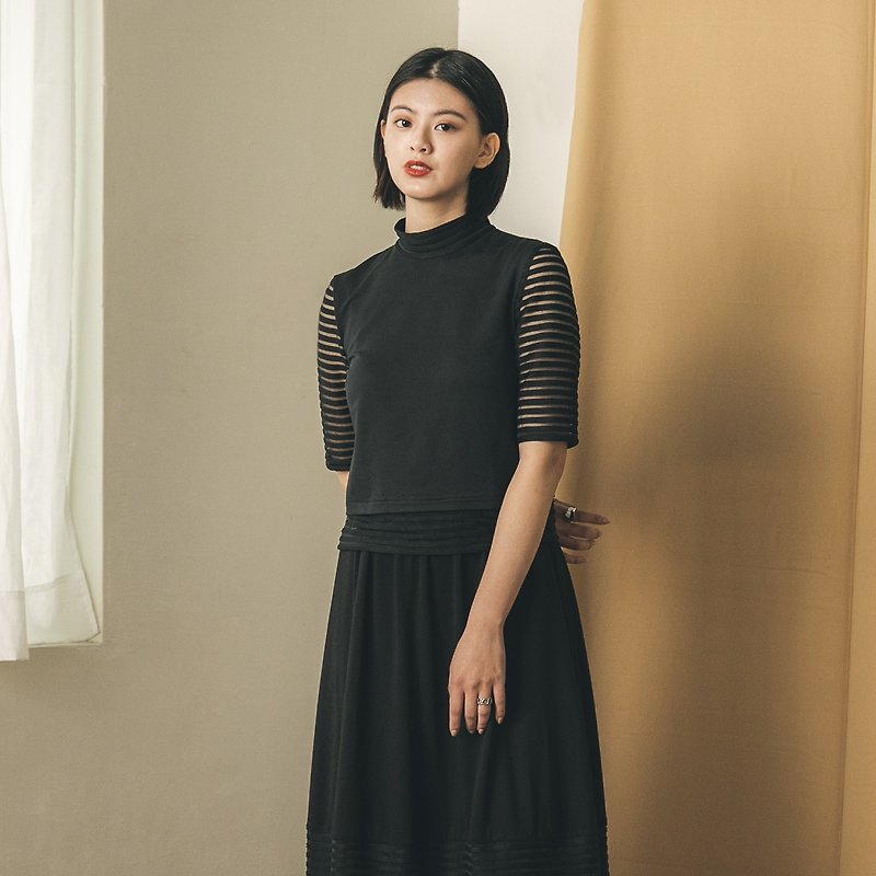 [Classic original] Hover_Hovering see-through top_CLT002_Lonely Black - Women's Tops - Cotton & Hemp Black