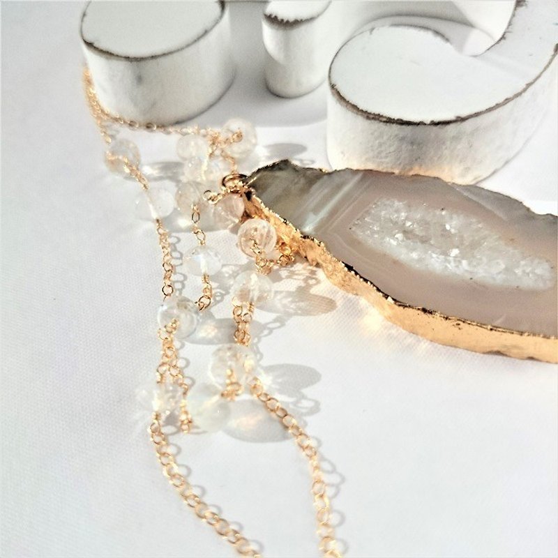 14kgf*宝石質AAARainbow moonstone + Druzy agate necklace - ネックレス - 宝石 カーキ