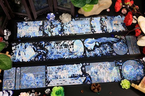 織星辰 宮闕藍 PET 紙膠帶 白墨貝殼光 10米卷
