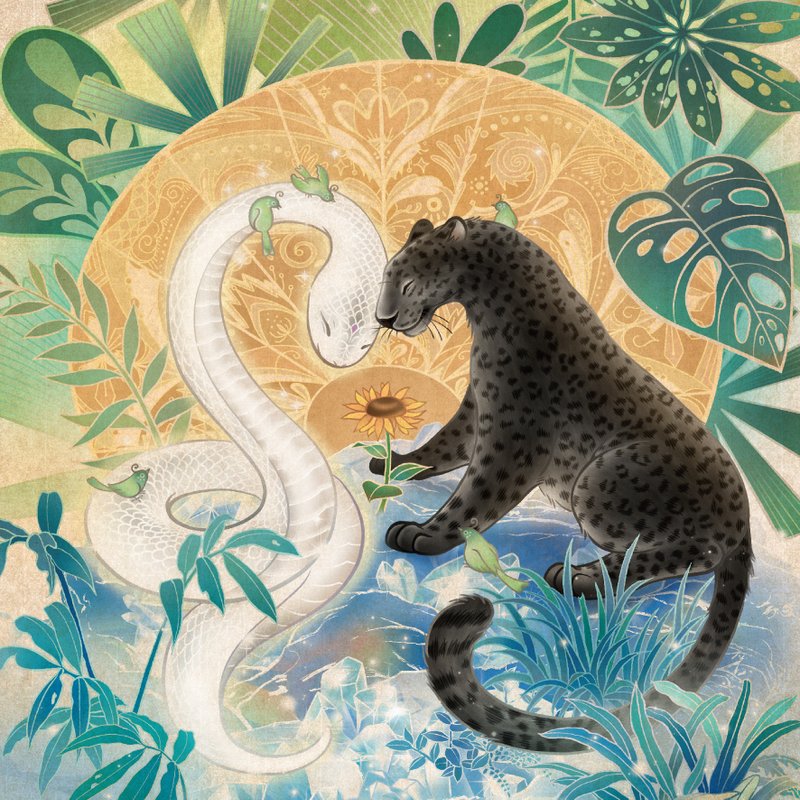 【 Letting Go 】Wild Reading Series Postcard - Crystal/Black Panther/White Snake - Cards & Postcards - Paper Multicolor