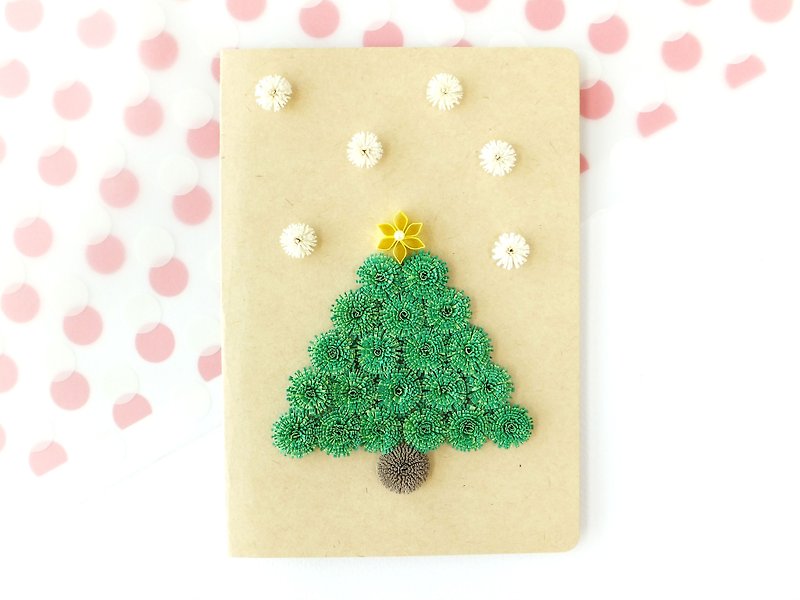 手作捲紙卡片-夢幻圓點聖誕樹 漸層綠 - 心意卡/卡片 - 紙 綠色
