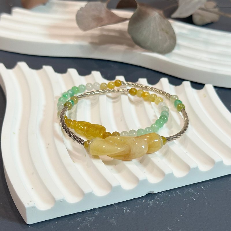 A-grade Burmese topaz Weng Zhong three-color jade beads carved topaz gourd double circle bracelet [Fu Lu Bei Zhi] - Bracelets - Jade 