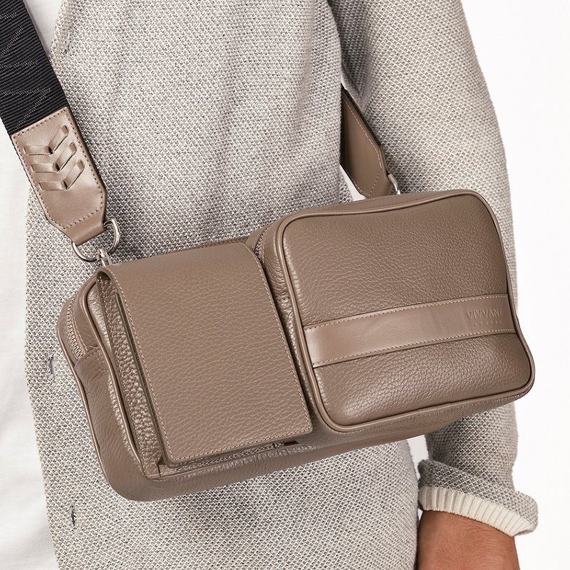 Gemini Khaki Brwon Leather Sling Bag - Messenger Bags & Sling Bags - Genuine Leather Khaki