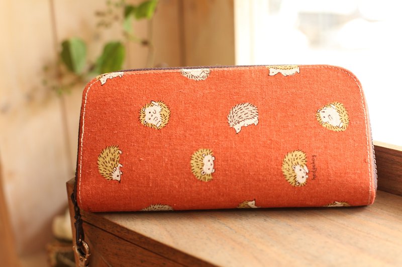 【Good Day】Handmade Cute Hedgehog - Orange bottom clip. For personal use. gift - Wallets - Cotton & Hemp Orange