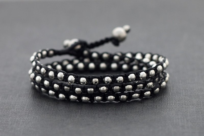 Silver Woven Bracelets Black Triple Wrap Unisex Bracelets Anklets - Bracelets - Other Metals Black