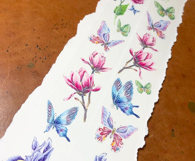 紙テープ インク染めの絵 蝶と花 ショップ Moonshadow マスキングテープ Pinkoi