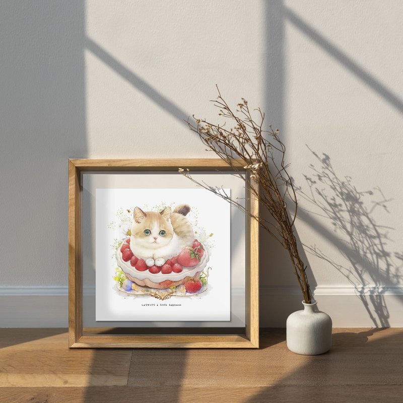 Strawberry Cat/photo frame painting/transparent photo frame/decoration - กรอบรูป - กระดาษ สึชมพู