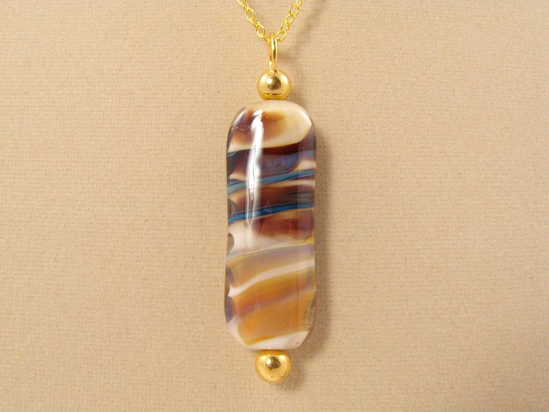 Lampwork Murano Glass Necklace Beige Ivory Blue Brown Pendant Necklace Jewelry - 項鍊 - 玻璃 咖啡色