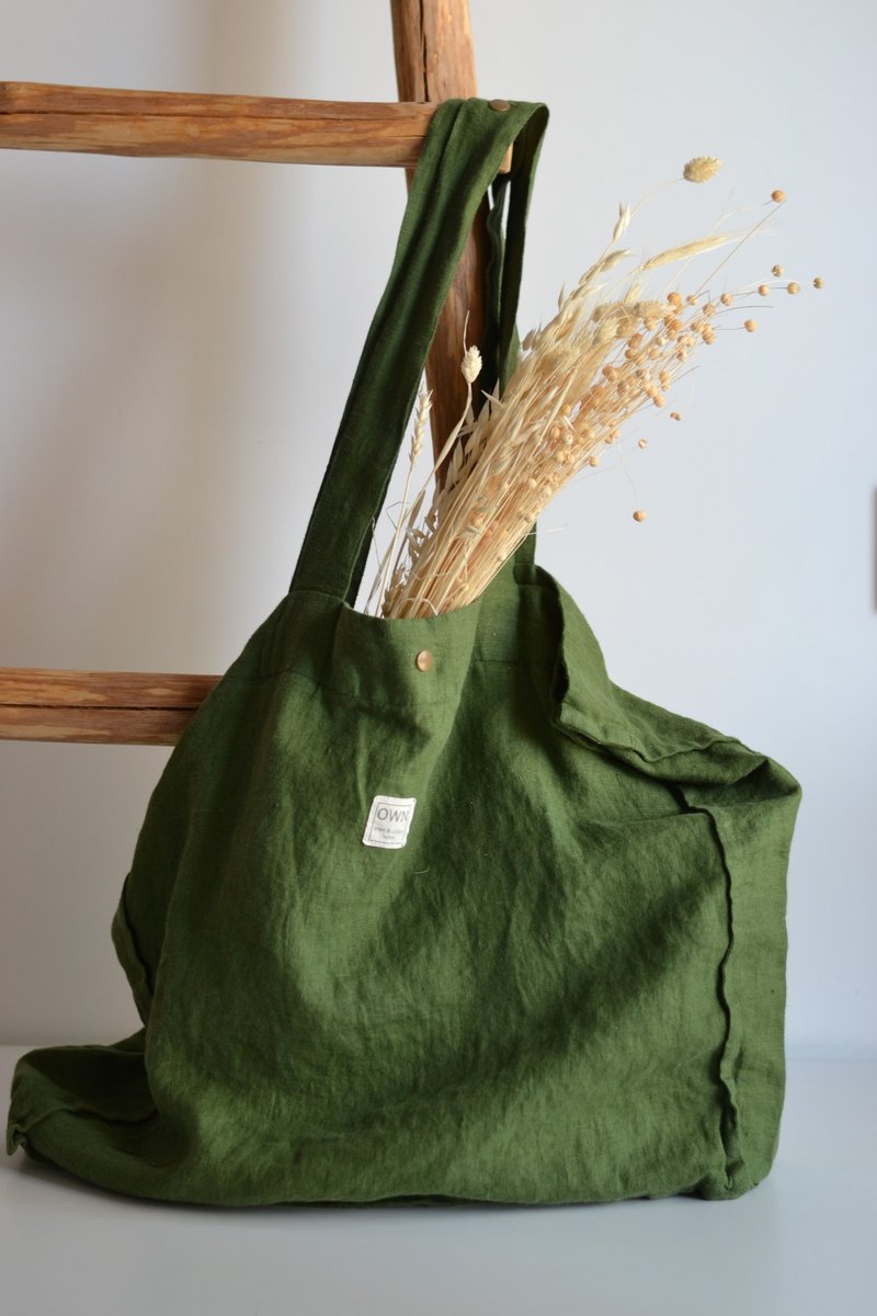 Linen market tote bag, reusable grocery bag, weekender & travel bag, sustainable - 手提包/手提袋 - 亞麻 