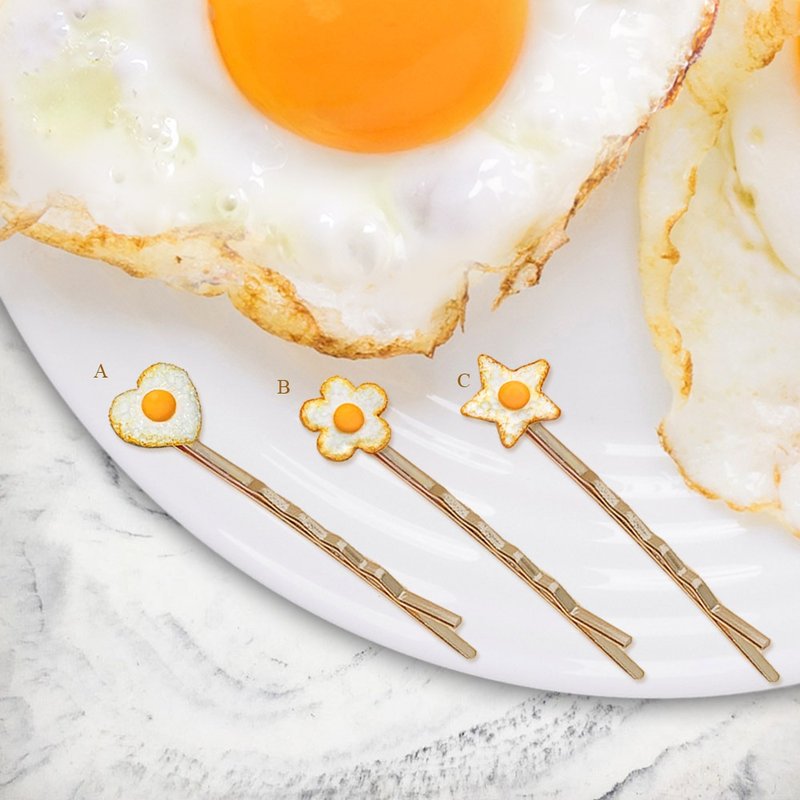 [Macro Food World] Hand-made love poached egg, one word clip, hair clip, hair ornament - เครื่องประดับผม - ดินเหนียว หลากหลายสี