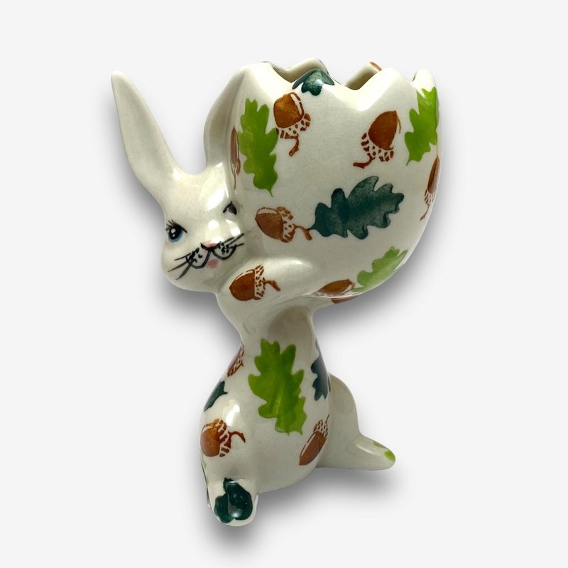 波蘭手繪手工陶-兔子擺飾 花器 11cm 綠葉橡果系列 入門款 - 花瓶/花器 - 陶 綠色